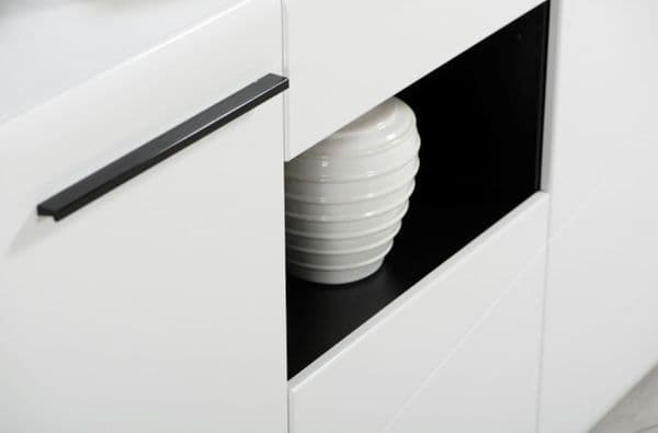 Moderna Large Tall Sideboard in White Gloss and Black With Drawers and Cupboards -11008657