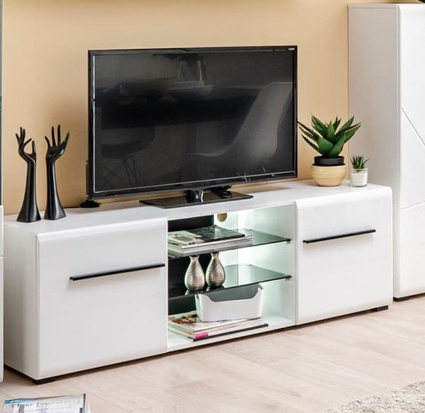 Moderna Large Tall White Gloss TV Cabinet for upto 65inch TV - 11008824