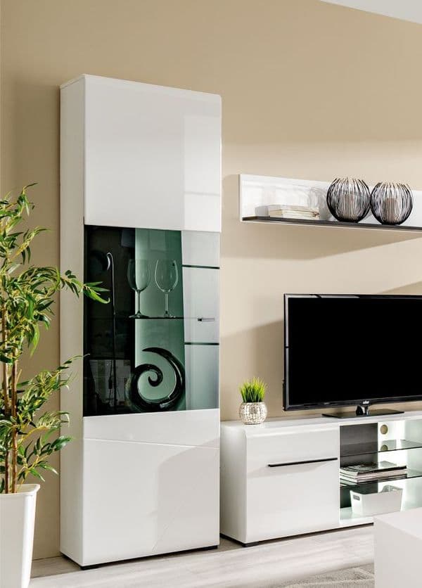 Moderna Tall White Gloss and Black Display Cabinet with Glass Door -11008848