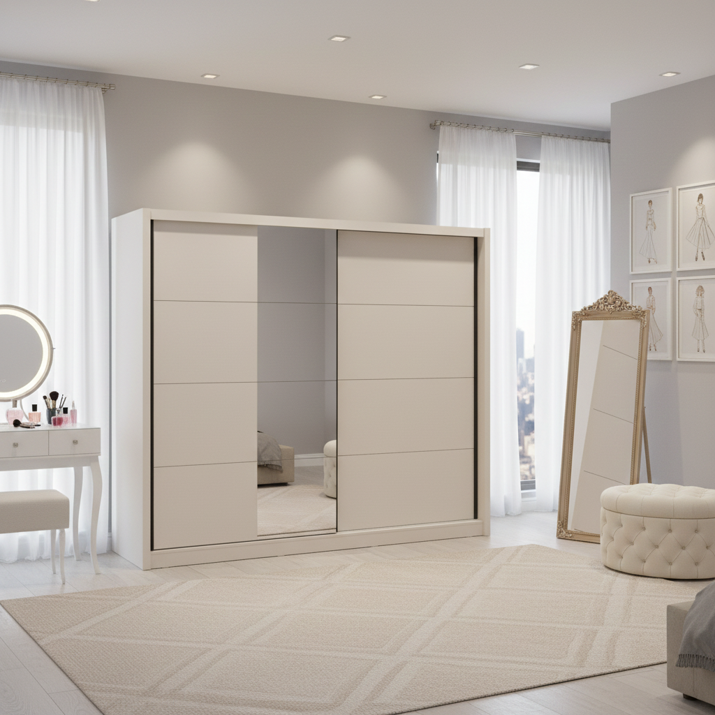 Alba Cashmere Taupe 251cm Extra Large Mirrored Sliding Door Wardrobe 11013762