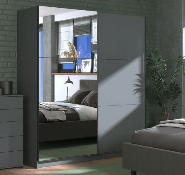 Palma Grey And Mirrored Sliding Door Wardrobe 180cm- 11011120