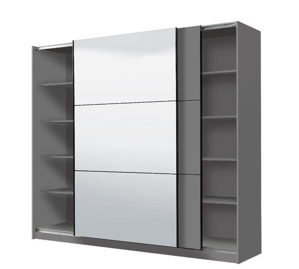 Palma Large Grey And Mirrored Sliding Door Wardrobe -11008287