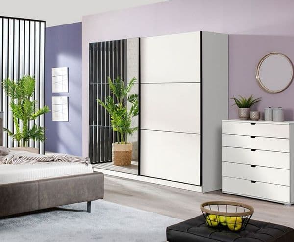 Palma Large White And Mirrored Sliding Door Wardrobe -11008286