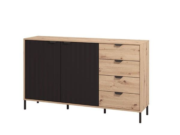 Vandelle Artisan Oak Effect And Black 2 Door 4 Drawer Sideboard Dresser - 11013378