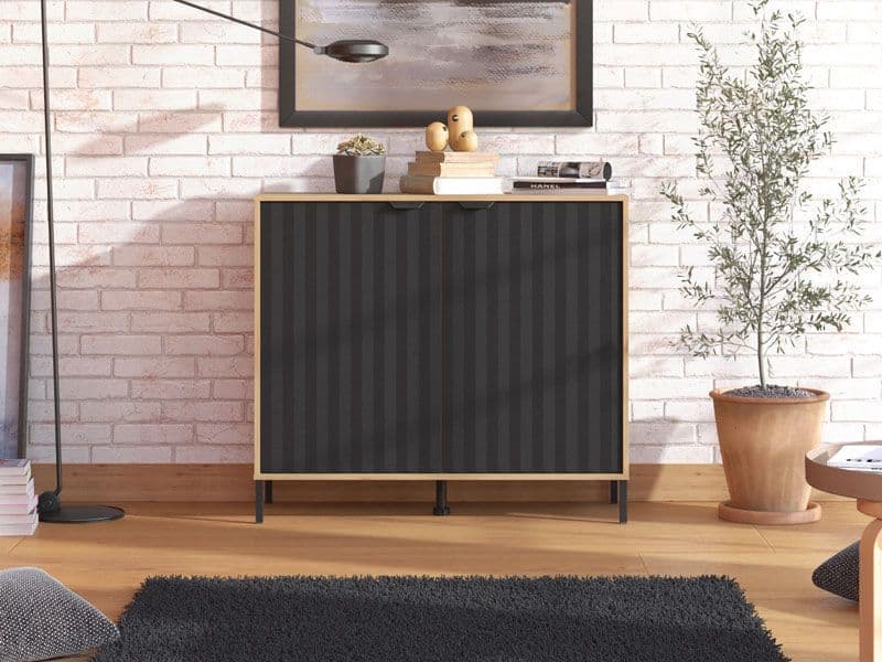 Vandelle Artisan Oak Effect And Black Small Compact 2 Door Sideboard - 11013747