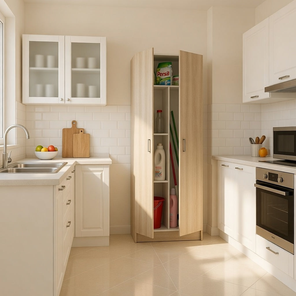 Tall Oak Effect 2 Door Utility Universal Storage Cupboard- 007142R