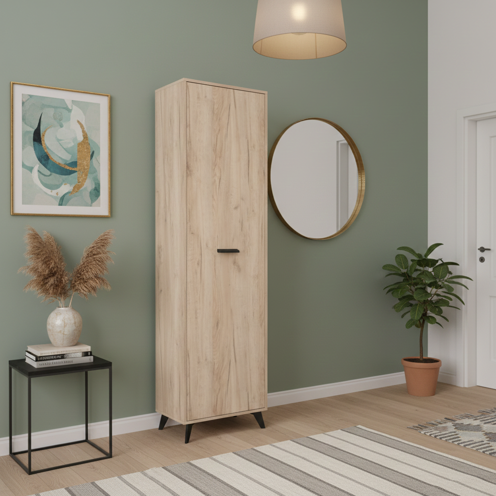 Novara Tall Slim Shallow Narrow Wardrobe In Grey Oak Effect - 11008183