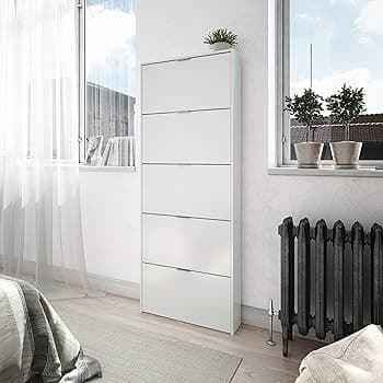 Zippy White Soft Gloss 5 Door Shoe Cabinet / Rack / Cupboard- 007815BO