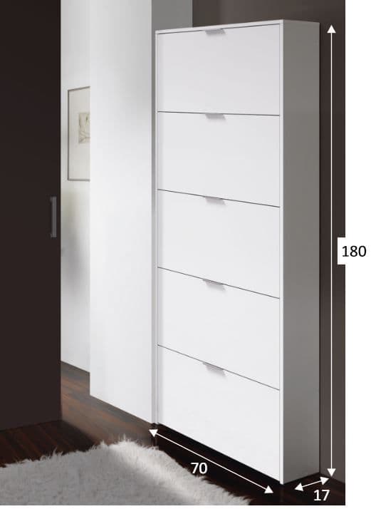 Zippy White Soft Gloss 5 Door Shoe Cabinet / Rack / Cupboard- 007815BO
