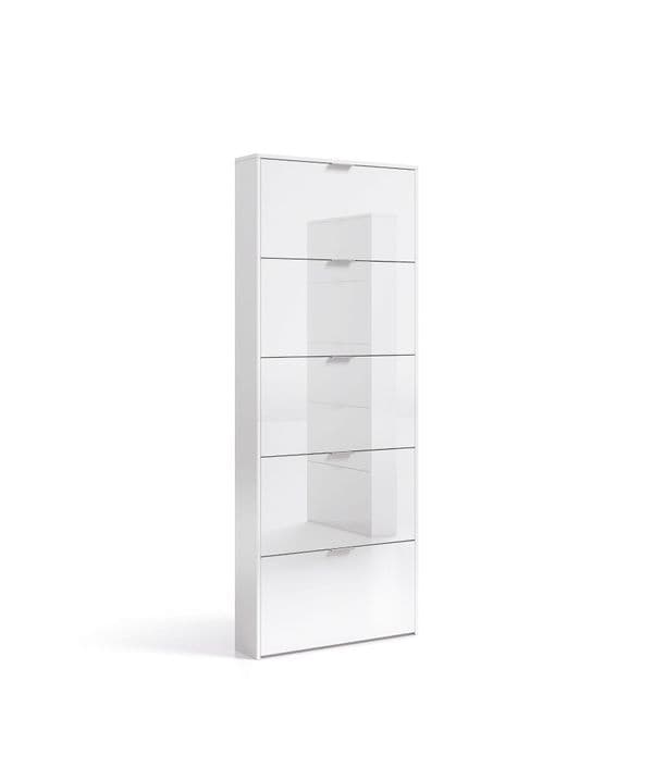 Zippy White Soft Gloss 5 Door Shoe Cabinet / Rack / Cupboard- 007815BO