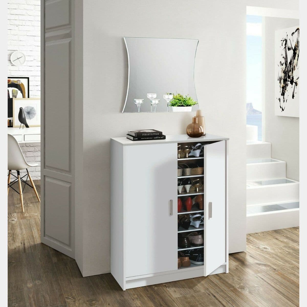 Zia Large 30 Pair Shoe Cabinet in White