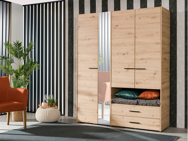 Matera 4 Door Oak Effect Wardrobe With Open Shelf And Drawers- 11008265