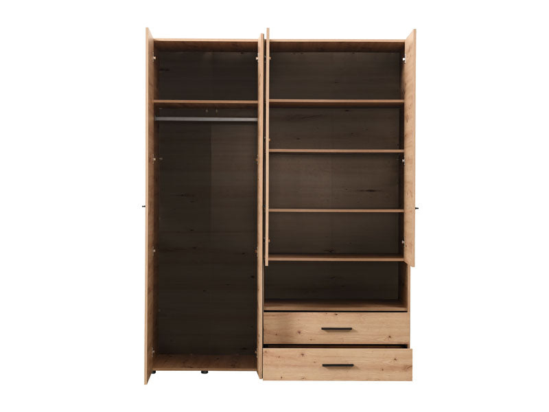 Matera 4 Door Oak Effect Wardrobe With Open Shelf And Drawers- 11008265