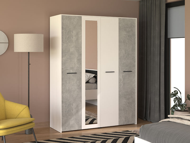 Varadero Modern 3-Door Wardrobe with Concrete and White Finish - 11011615