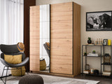 Raya Oak Effect Mirrored Sliding Door Wardrobe 145cm - 11013480