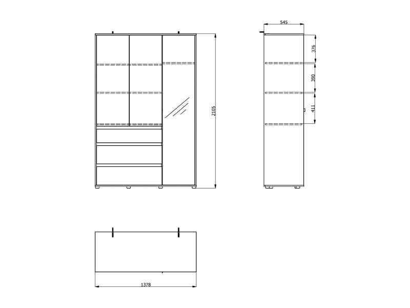 Bellington Artisan Oak Effect 3 Door 3 Drawer Mirrored Wardrobe - 11014106