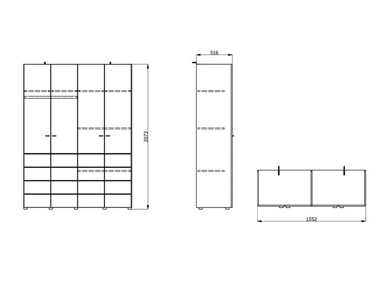 Nevaris White Narrow 4 Door Space-Saving 155cm Wide Wardrobe - 11014951
