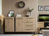 Nuraga Artisan Oak Effect And Black 159cm 2 Door 4 Drawer Sideboard - 11008230