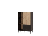 Bevalon Slatted Artisan Oak Effect And Black Low Short Showcase Display Cabinet 11013545
