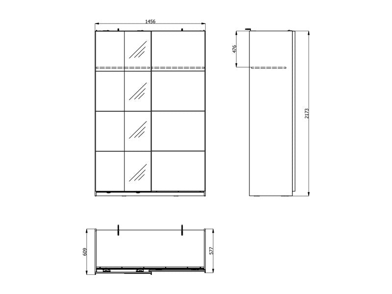 Noah White Mirrored Sliding Door Wardrobe 145cm - 11013481