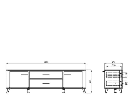 Barwen Cashmere And Oak Effect Large Wide 180cm TV Cabinet Unit - 11014490