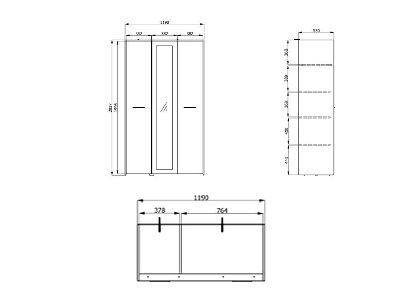 Varadero Modern 3-Door Wardrobe with Concrete and White Finish - 11011616