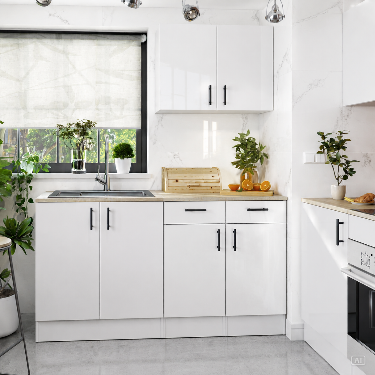Magna Modular White Gloss 160cm Full Flat Pack Kitchen Units Set With Worktops Included  - Option 8