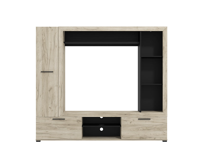 Lorenza Grey Oak Effect And Black Compact Entertaiment Unit Wall TV Cabinet - 11014757