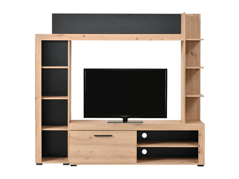 Raya Artisan Oak Effect And Black Compact Entertaiment Unit Wall TV Cabinet - 11008241