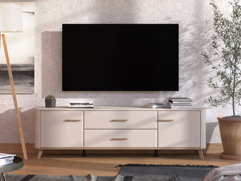 Barwen Cashmere And Oak Effect Large Wide 180cm TV Cabinet Unit - 11014490