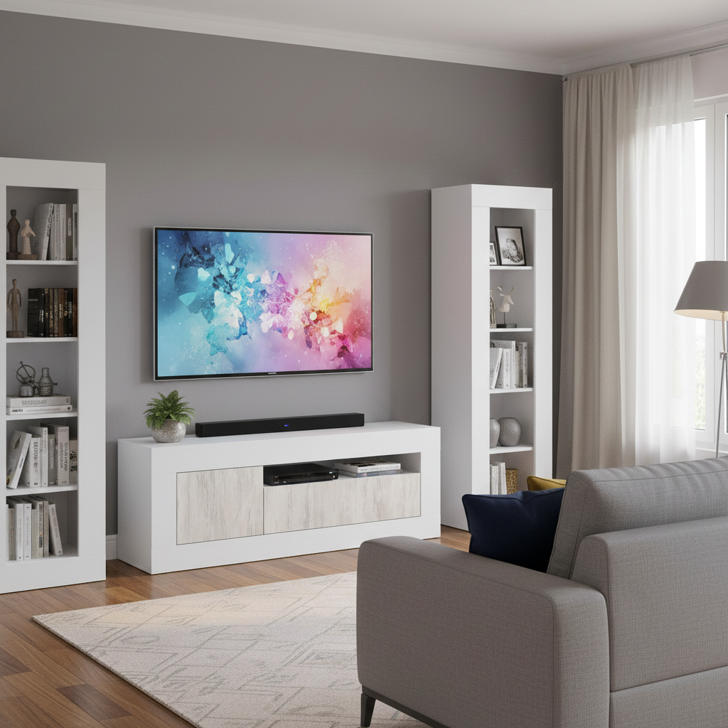 Lee Tall TV Cabinet Entertainment Unit in White with White Wood Effect- 036627A