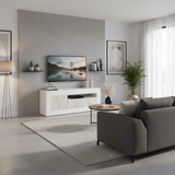 Lee Tall TV Cabinet Entertainment Unit in White with White Wood Effect- 036627A