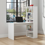 Bronya White Computer Desk Workstation with Bookcase- 008314A
