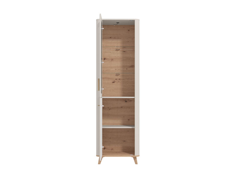 Barwen Cashmere And Oak Effect Tall Slim 2 Door Showcase Display Cabinet Unit - 11014451