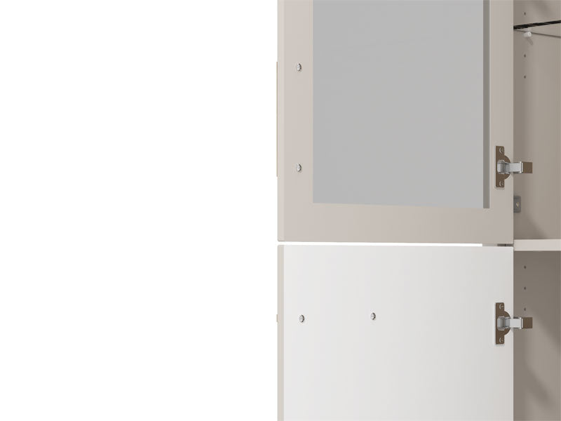 Barwen Cashmere And Oak Effect Tall Slim 2 Door Showcase Display Cabinet Unit - 11014451