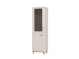 Barwen Cashmere And Oak Effect Tall Slim 2 Door Showcase Display Cabinet Unit - 11014451