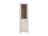 Barwen Cashmere And Oak Effect Tall Slim 2 Door Showcase Display Cabinet Unit - 11014451