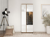 Burgundy White High Gloss And Warm Oak Effect Tall 2 Door Showcase Display Cabinet 11012062 RZ
