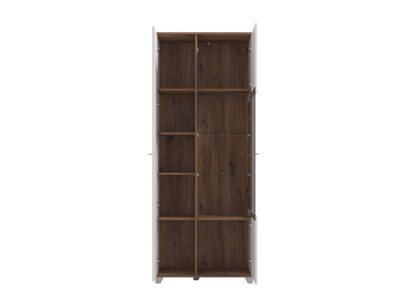 Burgundy White High Gloss And Warm Oak Effect Tall 2 Door Showcase Display Cabinet 11012062 RZ