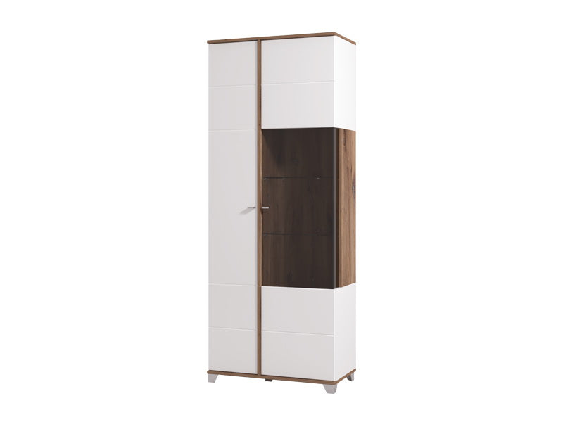 Burgundy White High Gloss And Warm Oak Effect Tall 2 Door Showcase Display Cabinet 11012062 RZ