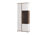 Burgundy White High Gloss And Warm Oak Effect Tall 2 Door Showcase Display Cabinet 11012062 RZ