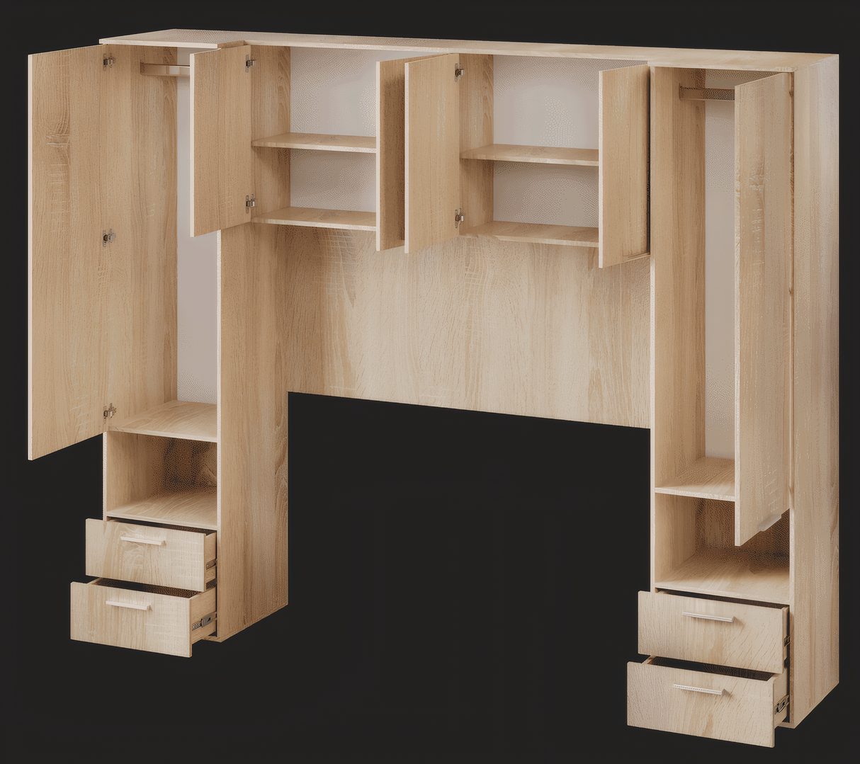 Miracle Sonoma Oak Effect Overbed Unit with Double or Kingsize Bed Bedroom Furniture SET - 3152/MIA