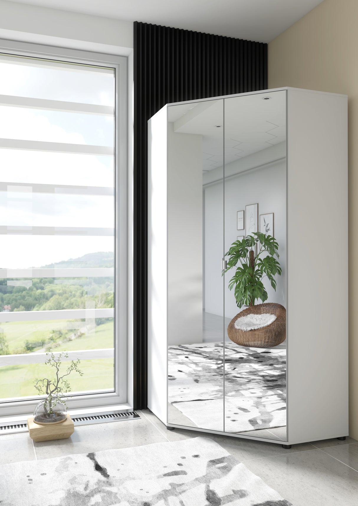 Serene Mirrored Corner Wardrobe in White