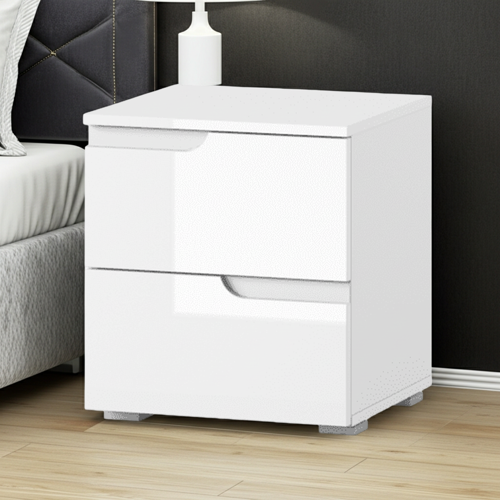 Serene White Gloss 2 Drawer Bedside Table S32