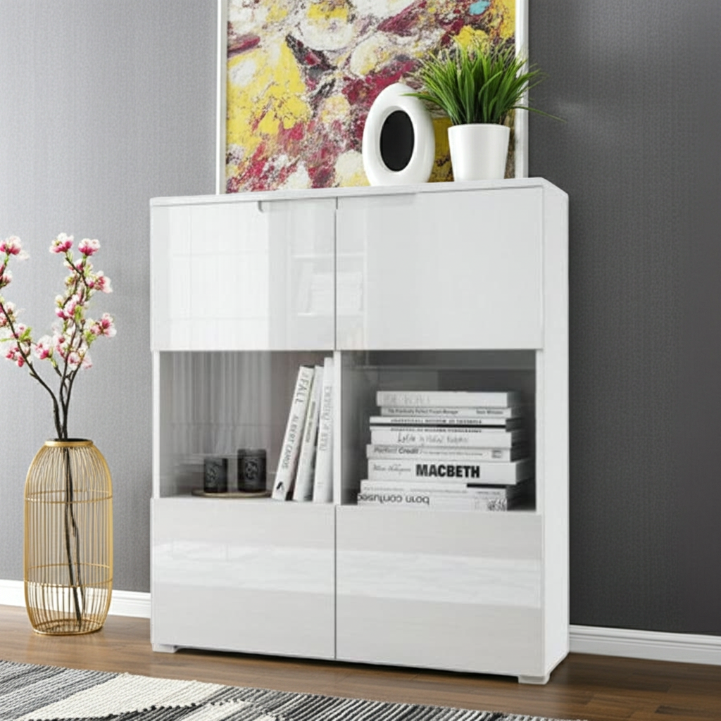 Serene White Gloss 2 Glass Door Display Cabinet S27