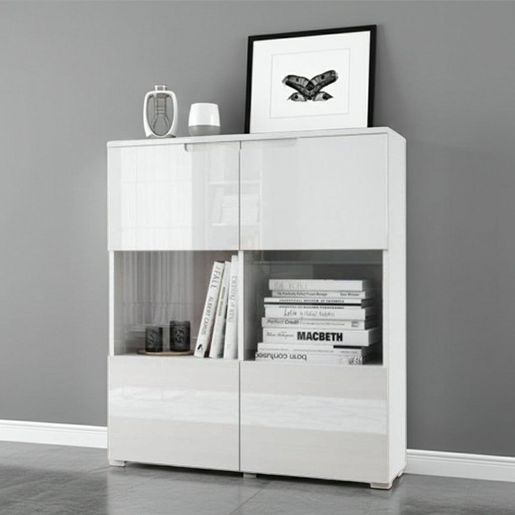 Serene White Gloss 2 Glass Door Display Cabinet S27