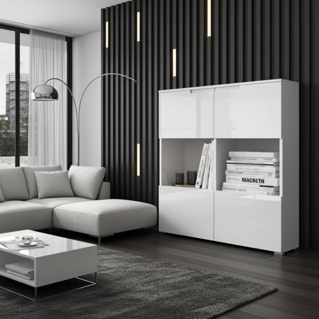 Serene White Gloss 2 Glass Door Display Cabinet S27