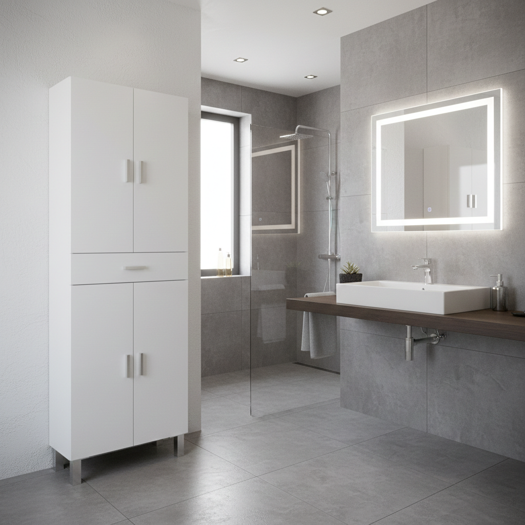 Clara Tall Bathroom Cabinet in Glossed White 305280BO