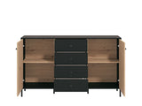 Correze Slatted Artisan Oak Effect And Black 157cm 2 Door 4 Drawer Sideboard 11013540 RZ