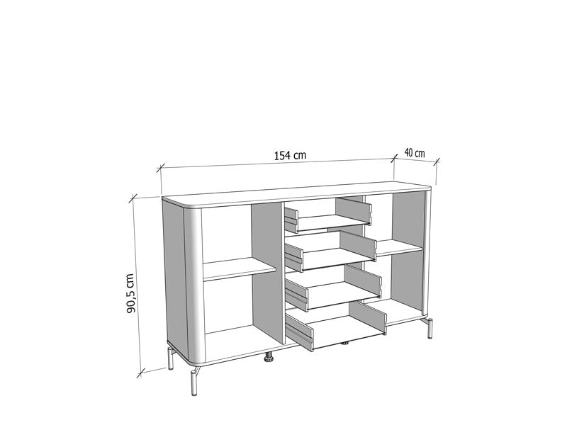 Barwen Cashmere And Oak Effect Large 154cm 2 Door 4 Drawer Sideboard - 11014454